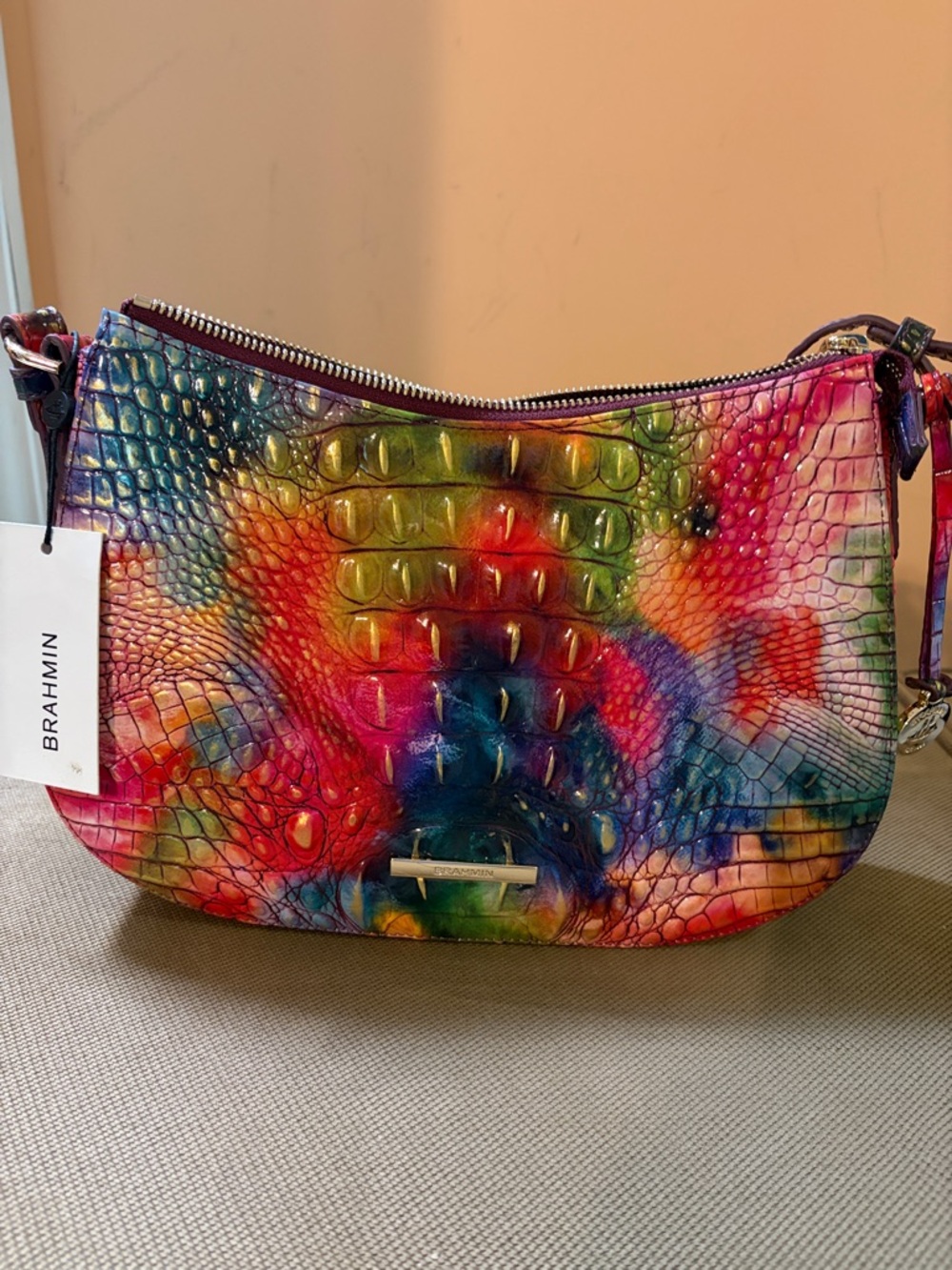 NWT Brahmin Rainbow Croc-Embossed Leather Crossbody Purse